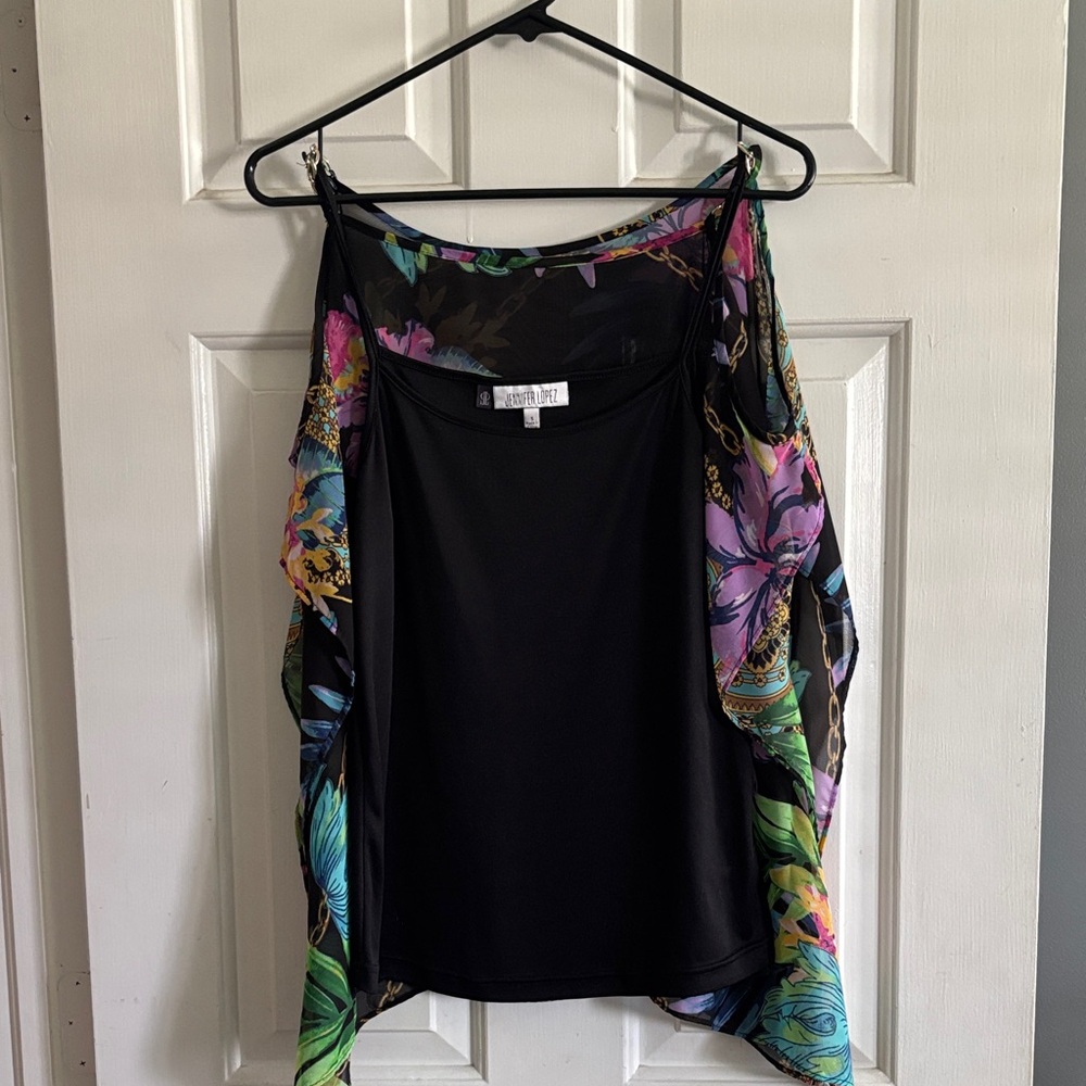 Black Blouse with Colorful Floral Design